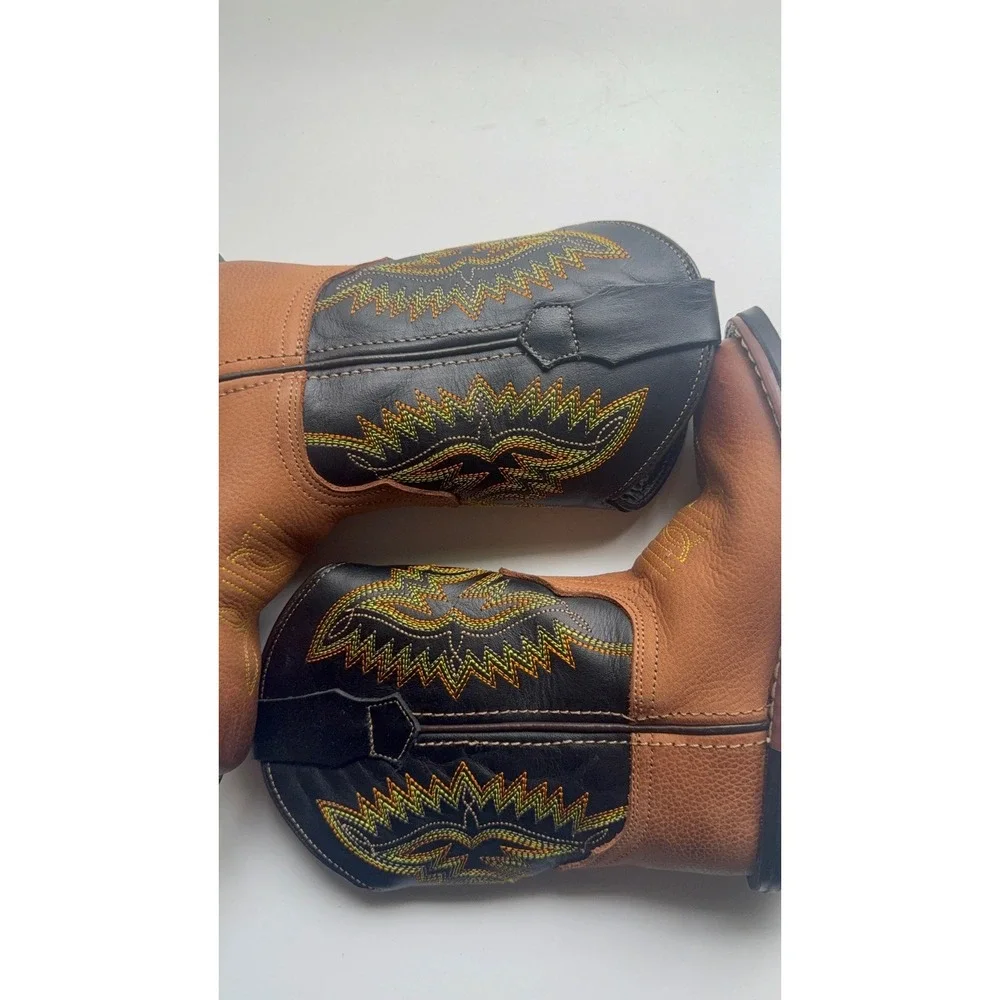 J.B. Dillon Kids Western Cowboy Boots Brown Black Square Toe JBCE2000C Size 10
